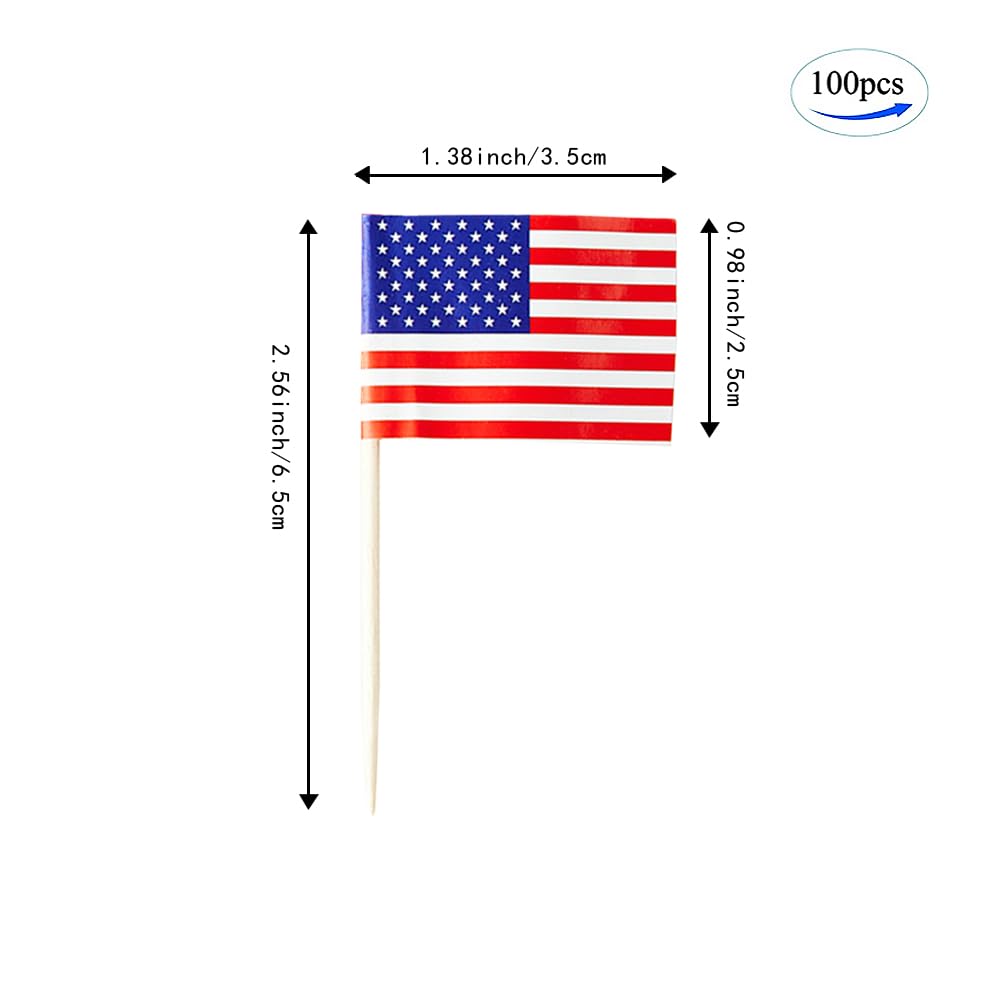 American Flag USA Flag, Small Mini American Toothpick Flags for Food, Cupcakes, Cocktails, Appetizers, Bar Party Decorations