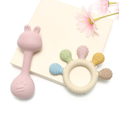 Neoberry Baby Teether and Rattle Toy Set, BPA-Free, Food-Grade Silicone, Easy-Grip Teething Rattle for Babies, Soothing Teething Toy, Infant Sensory