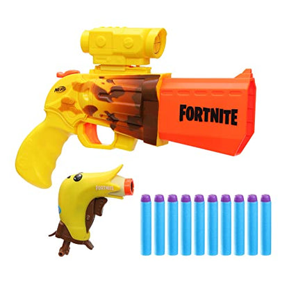 Nerf Fortnite Peely Launcher Set of 2 - Includes 4-Dart SR-Ripe Launcher with Hammer, Micro Peely Launcher and 10 Official Elite Darts
