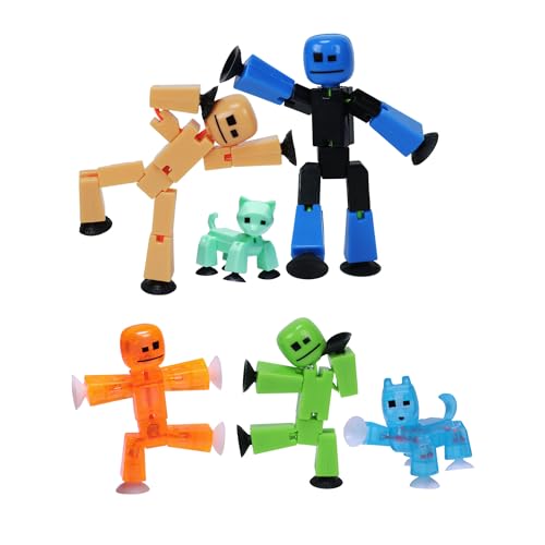 Zing Stikbot Family Pack, Set of 6 Stikbot Collectable Action Figures, Includes 2 Stikbots, 2 Junior Stikbots, 1 Dog, and 1 Cat, Stop Motion Animation