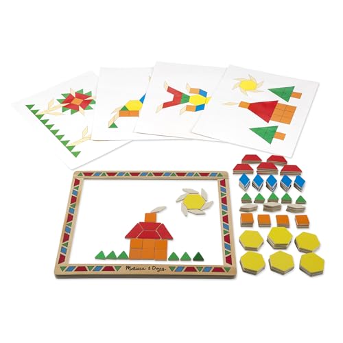 Melissa & Doug Deluxe Wooden Magnetic Pattern Blocks Set - Educational Toy with 120 Magnets and Carrying Case, Multi/None, 1 EA, English Only.