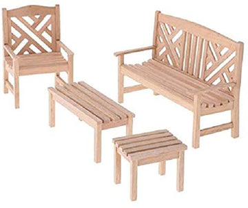 EatingBiting Dollhouse Accessories Furniture 1:12 Dollhouse Miniature Furniture Wooden Garden Unpainted Bench Chair 4 Pieces per Set, Including 1