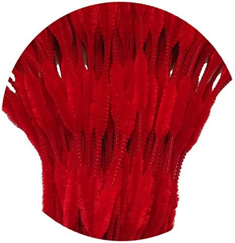 Caryko Fuzzy Bump Chenille Stems Pipe Cleaners, Pack of 100 (Red)
