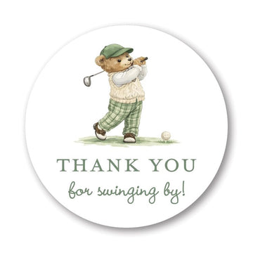 Golf Theme Thank You Stickers, 2-Inch Round, Set of 40, Thank You for Swinging By (Teddy Bear Golfer)
