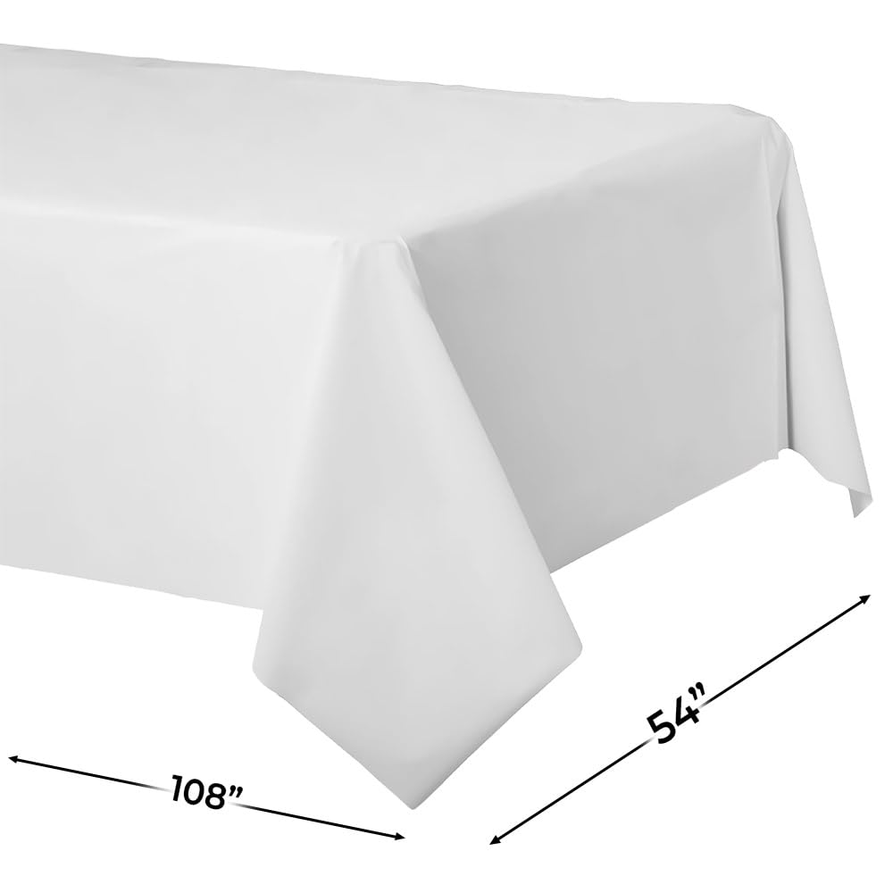 Amscan Frosty White Plastic Table Cover - 54" x 108" - Event Essential, Perfect for Parties, Weddings, & Special Occasions