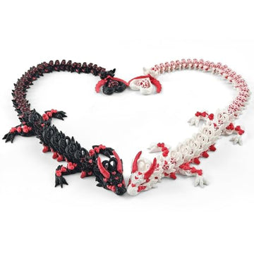 2PCS 3D Printed Dragon with Heart Design - 12.7 Inches Light and Dark Heart Themed Articulating Dragons, Rotating Hearts Tail - Perfect Home Decor or