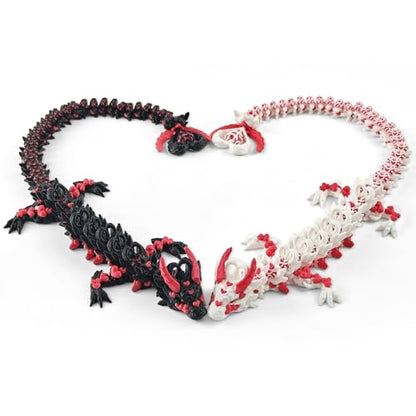 2PCS 3D Printed Dragon with Heart Design - 12.7 Inches Light and Dark Heart Themed Articulating Dragons, Rotating Hearts Tail - Perfect Home Decor or