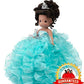 KINNEX COLLECTIONS SINCE 1997 17" Quinceañera Centerpiece Doll - Ruffled Gown, Mis Quince Años Table Decoration & Keepsake ARC8421-23R (Aqua)