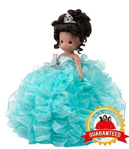 KINNEX COLLECTIONS SINCE 1997 17" Quinceañera Centerpiece Doll - Ruffled Gown, Mis Quince Años Table Decoration & Keepsake ARC8421-23R (Aqua)