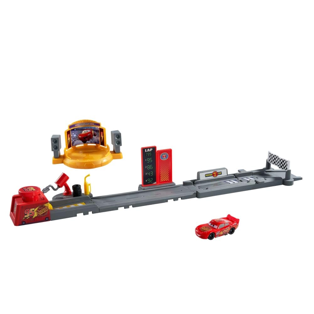 Disney Pixar Cars Track Springboard Piston Cup with Lightning McQueen Vehicle, Track Over 50 cm Long, Jump and Stunt, 2 Ways to Play, JDJ02