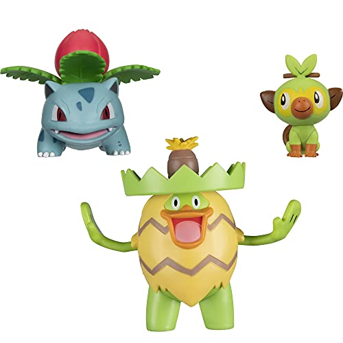 Pokémon Pokemon Battle Figure, Grass-Type Theme with 3 Pack Ludicolo, Ivysaur, Grookey - 4.5-inch Ludicolo Figure, 3-inch Ivysaur Figure, 2-inch