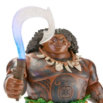 Disney Store Official Maui Talking Action Figure with Light-Up Fish Hook, Sculpted Necklace & Leaf Skirt, Poseable Moana Toys for Kids, Features Movie