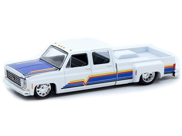 1975 Super 30 Dually Pickup Truck White with Blue Hood and Stripes Limited Edition to 8800 Pieces Worldwide 1/64 Diecast Model Car by M2 39000-MJS08