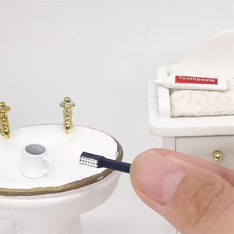 A Set 1/12 Miniature Toothpaste, Toothbrush, Cup Model Dollhouse Bathroom Accessories Toilet toiletries Model, Decorations