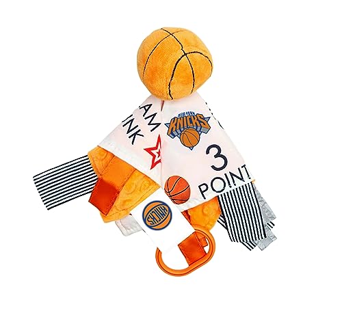 The Learning Lovey New York Knicks Baby Tag Toy - NBA Basketball - Baby Sensory Crinkle Toys - Soft & Safe - Ideal Baby Stroller Toy - BPA Free