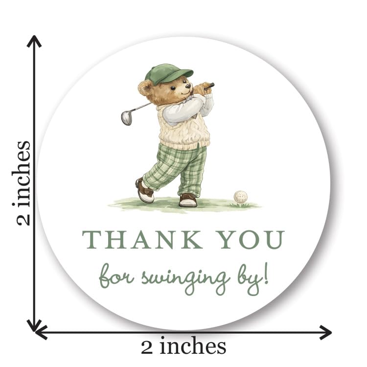 Golf Theme Thank You Stickers, 2-Inch Round, Set of 40, Thank You for Swinging By (Teddy Bear Golfer)