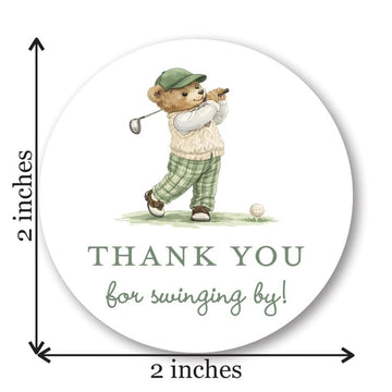 Golf Theme Thank You Stickers, 2-Inch Round, Set of 40, Thank You for Swinging By (Teddy Bear Golfer)