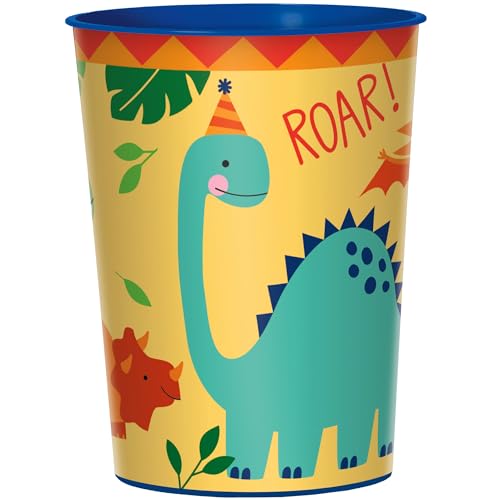 Amscan Dino-Mite Multicolor Plastic Favor Cup - 16 Oz. (1 Pc) | Reusable Party Tableware for Kids Events & Parties