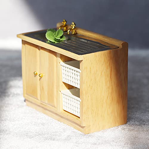 AirAds Dollhouse 1:12 Scale Dollhouse Miniature Kitchen Furniture Sink with Baskets