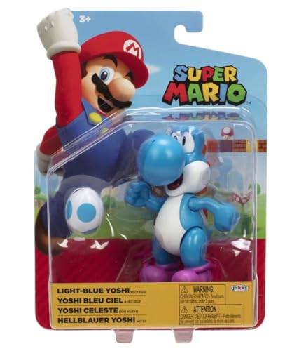 Super Mario Light Blue Yoshi 4 Inch Action Figure with Egg