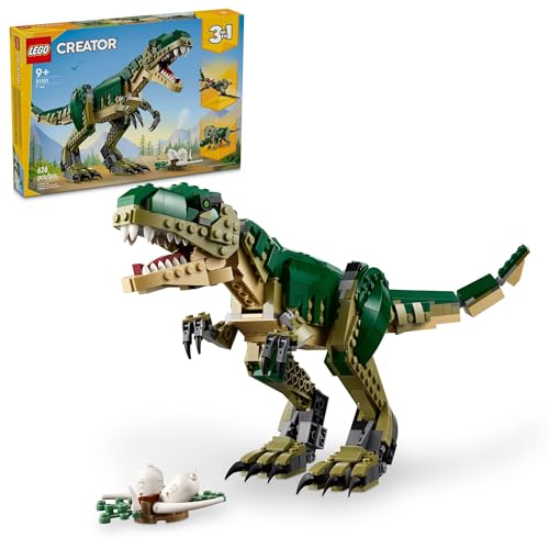 LEGO Creator 3 in 1 T Rex Toy - Dinosaur Toy Building Set for Kids, Boys & Girls, Ages 9+ - 3 Building Options, T-Rex to Triceratops to Pterodactyl -