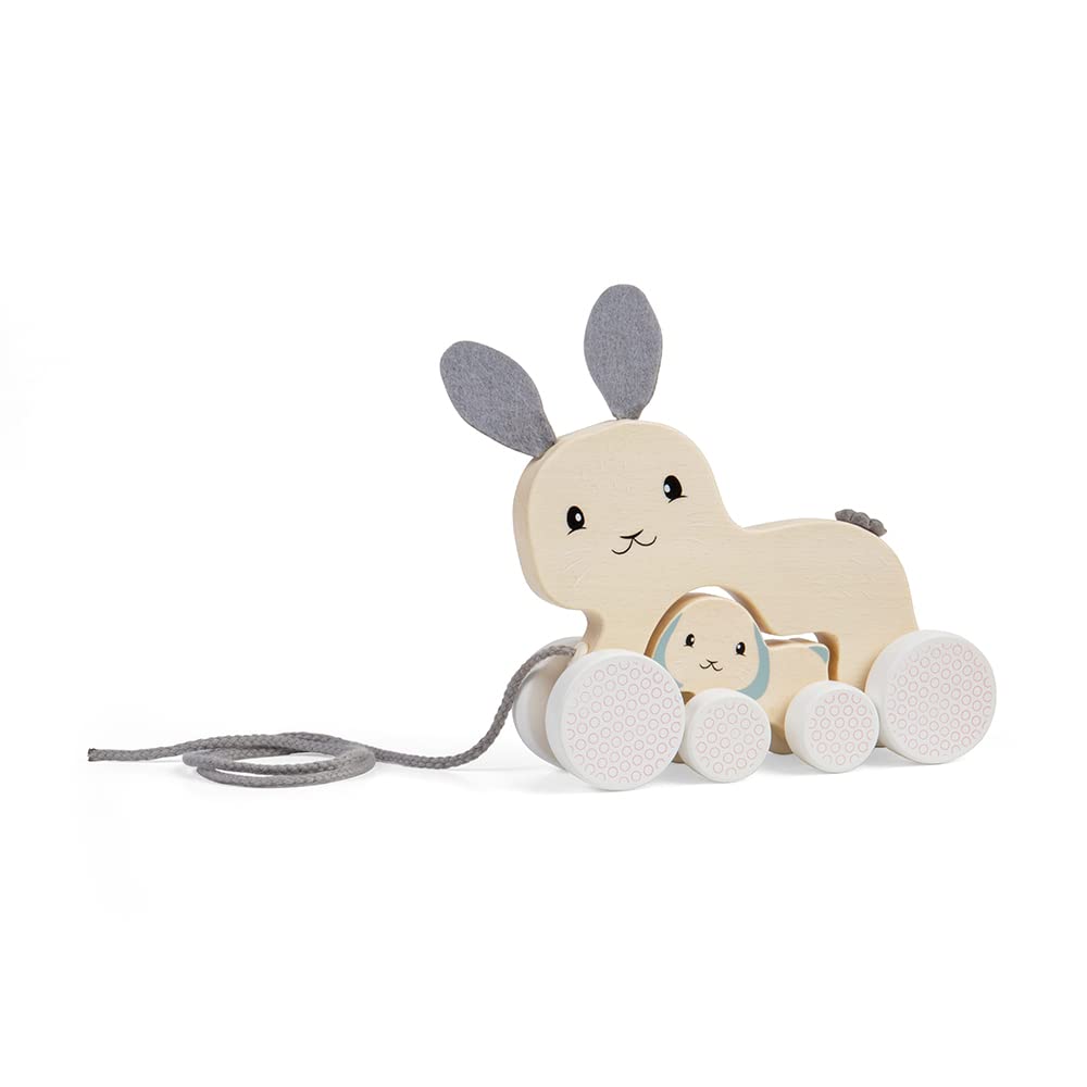 Bigjigs Toys FSC® Certified Bunny & Baby Pull Along Toy - Eco-Friendly Rabbit Pull Along with Cord & Baby Bunny Push-Along, Quality Pull Along Toys