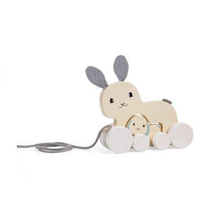 Bigjigs Toys FSC® Certified Bunny & Baby Pull Along Toy - Eco-Friendly Rabbit Pull Along with Cord & Baby Bunny Push-Along, Quality Pull Along Toys
