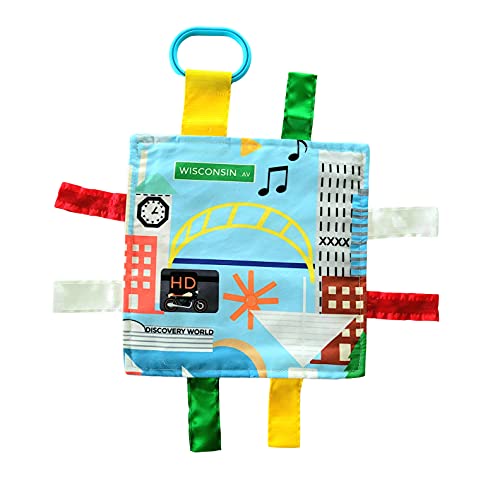 Baby Jack & Co 8x8” Learning Lovey Milwaukee Wisconsin Tag Toys for Babies - Baby Crinkle Toys - Soft & Safe - Learn USA Cities and Shapes - Ideal