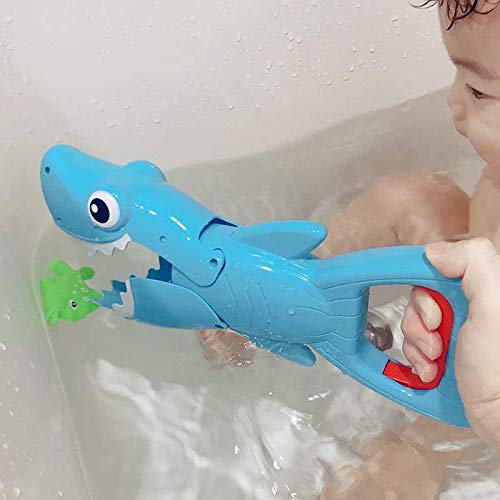INvench Shark Grabber Baby Bath Toys - Blue Shark with Teeth Biting Action Include 4 Toy Fish - Bath Toys for Kids Ages 4-8 Boys Girls Toddlers Pool