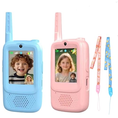 Kids Video Walkie Talkie Set, 2 Video Walkie Talkie Toys for Kids with 2.0" Screen, Voice Changer, Voice Chat,Photo Share,Emojis,300m Range, Blue and