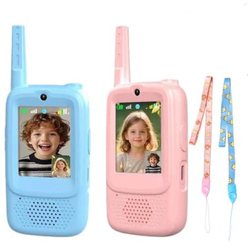 Kids Video Walkie Talkie Set, 2 Video Walkie Talkie Toys for Kids with 2.0" Screen, Voice Changer, Voice Chat,Photo Share,Emojis,300m Range, Blue and
