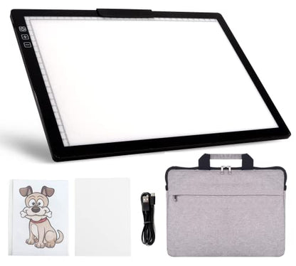 YINGWOND Rechargeable A4 LED Light Pad with Padded Case, Tracing Light Box w/Riser Stands and Paper Clip, 6 Levels of Brightness, Type-c Cable