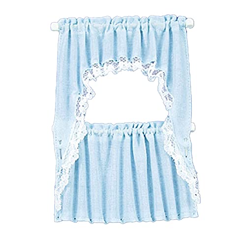 Melody Jane Dollhouse Blue Curtain & Valance Set on Rails Miniature Window Accessory