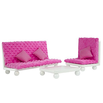 Olivia's Little World - 18 inch Doll Furniture Accessories Princess Sofa & Coffee Table Living Room Lounge Set with Pink Cushion Wooden