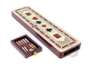 House of Cribbage - 3 Track Continuous Cribbage Board Inlaid in Maple Wood/Bloodwood - Size: 12.5 Inch - Wood Inlaid Card Symbols (Suits) + Storage