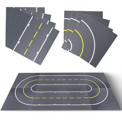 8 Pack Classic City Street Baseplates, Building Blocks Road Plates 10" x 10", Kids Brick Baseplates for City Road, Street, Race Track, Towns - 4
