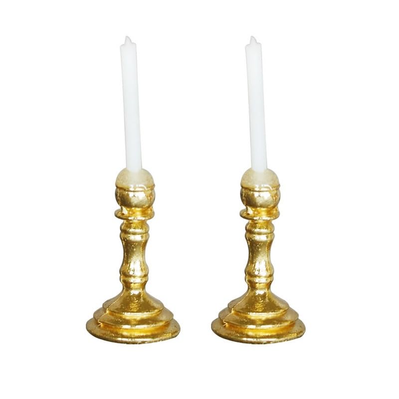 2Pcs Gold 1/12 Miniature Candle Holder Candlestick Dollhouse Accessories, Dollhouse Accessories Candlesticks Miniature Holder?0.4x0.4x1.1 inch?