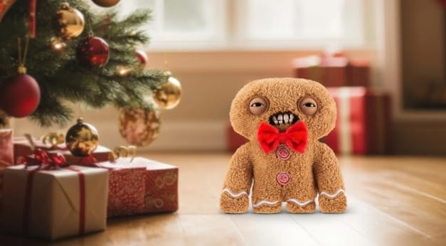 ZURU Fuggler Festive Fuggs 9 inch Soft Plush, Ugly Monster Stuffed Animal Toy with Human-Like Teeth, Multicolored Holiday Theme (Gingerbread)