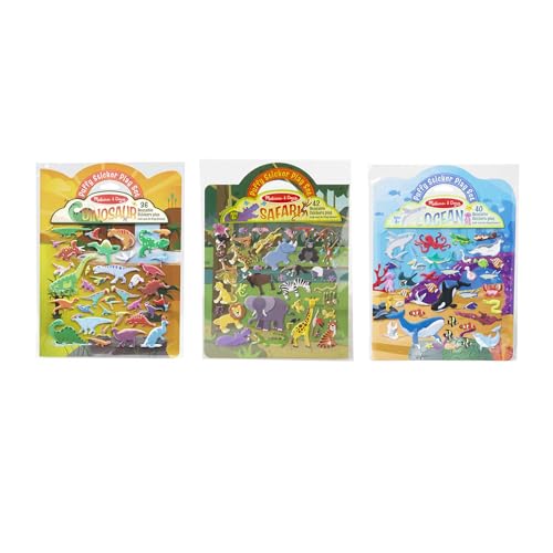 Melissa & Doug Puffy Sticker Activity Books Set of 3 - Safari, Dinosaur & Ocean, with 118 Reusable Puffy Stickers and Fold-Out Scenes, Mess Free Play