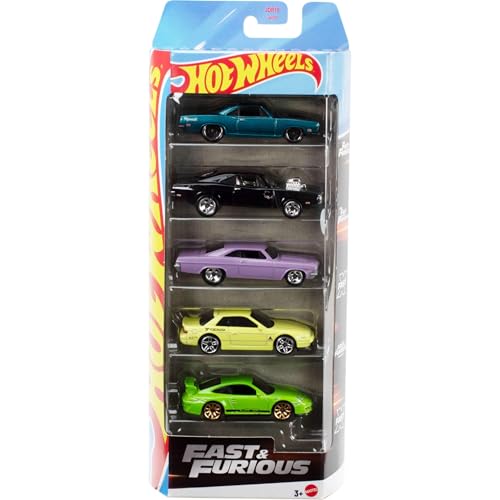 Hot Wheels Fast & Furious Toy Cars, Set of 5 1:64 Scale Die-Cast Vehicles Inspired By & Seen in the Fast Movies