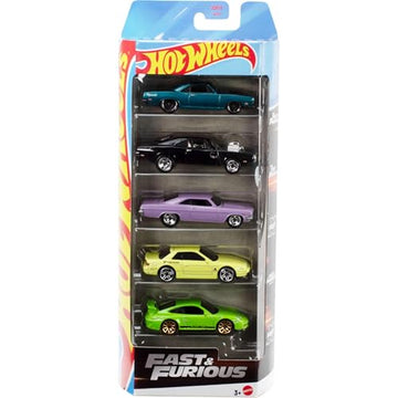 Hot Wheels Fast & Furious Toy Cars, Set of 5 1:64 Scale Die-Cast Vehicles Inspired By & Seen in the Fast Movies