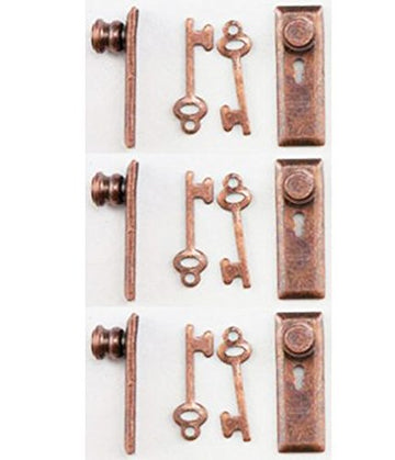 Dollhouse Miniature 1:24 Scale Door Knobs and Back Plate with Keys in Bronze Finish by Handley House