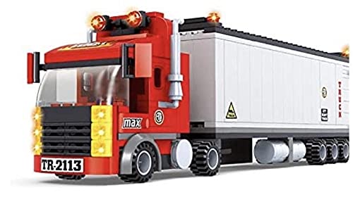 General Jim's Big Red Semi-Truck Building Blocks Truck Vehicle | Compatible with Lego and All Major Brick Building Brands