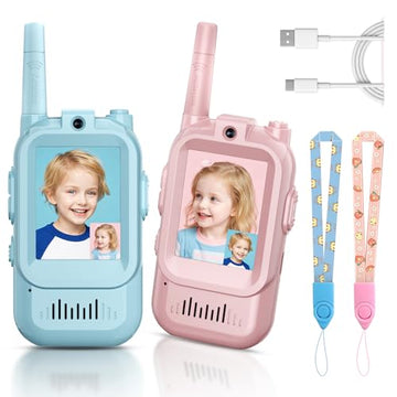 Kids Video Walkie Talkies, 2 Pack Long Range Walkie-Talkie for Kids, Rechargeable Video Call Toys for Indoor, Camping, Hiking, Travel, Christmas