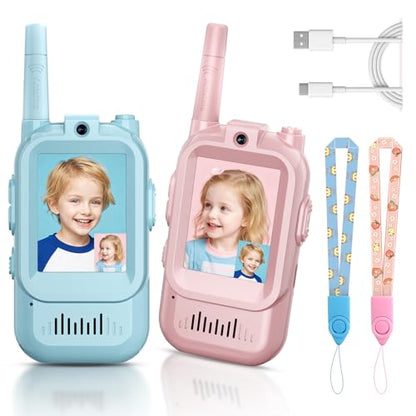 Kids Video Walkie Talkies, 2 Pack Long Range Walkie-Talkie for Kids, Rechargeable Video Call Toys for Indoor, Camping, Hiking, Travel, Christmas