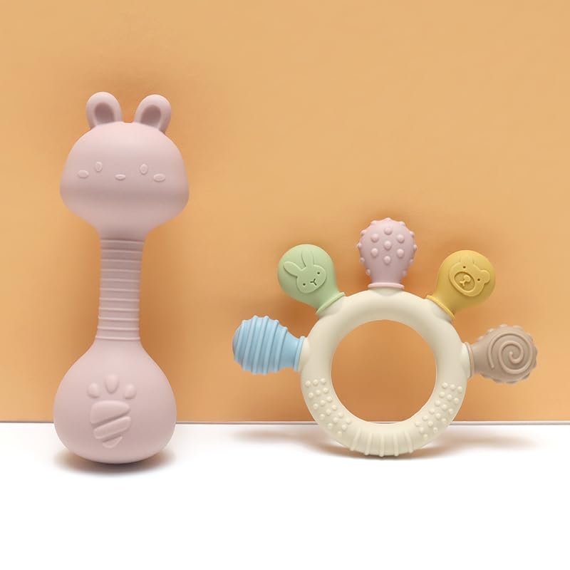 Neoberry Baby Teether and Rattle Toy Set, BPA-Free, Food-Grade Silicone, Easy-Grip Teething Rattle for Babies, Soothing Teething Toy, Infant Sensory