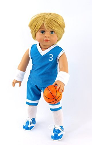 American Fashion World Boy’s Blue Basketball Uniform for 18-Inch Dolls | Accessories Included | Premium Quality & Trendy Design | Dolls Clothes |