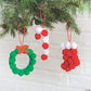 PWS Sales Pom-Pom Christmas Ornaments Craft Kit for Kids-Stocking, Wreath, Candy Cane Shapes-Makes 12