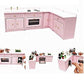 EatingBiting 1:12 Dollhouse Miniature Furniture Kitchen Wooden Pink Combination Cabinet Sink Counters 1/12 Scale Dollhouse Miniature Furniture Deluxe