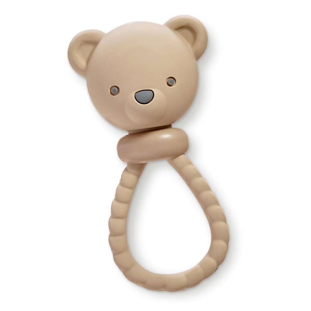 Itzy Ritzy Silicone Rattle Toy - Soothing Teething Toy with Soft Jingle Sound & Easy-Grip Textured Handle - for Ages 3 Months and Up (Bear)